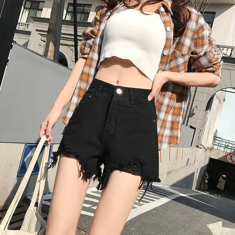 Летние новые стильные женские повседневные джинсовые шорты свободная уличная