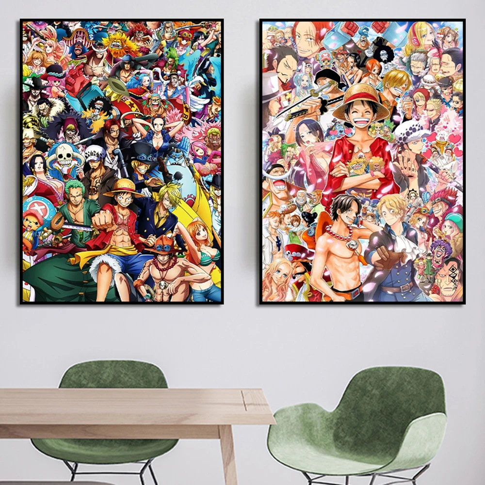 

One Piece All Character Poster Monkey D Luffy Canvas Painting Mural Wall Anime Mihawk Picture For Living Room Home Decoration