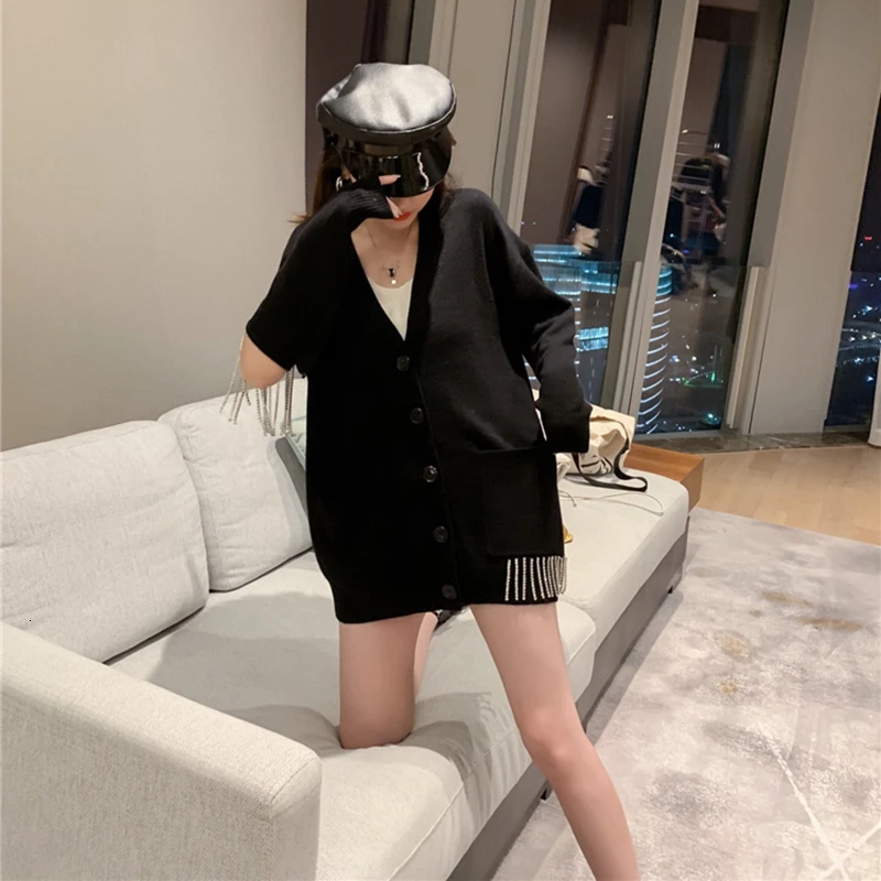 CHICEVER Korean Patchwork Tassel Women's Sweater V Neck Long Sleeve Hollow Out Knitting Female Cardigan 2019 Autumn Fashion New |