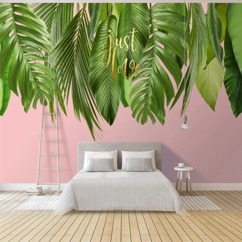 Custom Size Modern Rainforest Green Plants Leaves 3D Wall Paper Home Decor Mural Bedroom Self-adhesive Wallpaper | Обустройство дома
