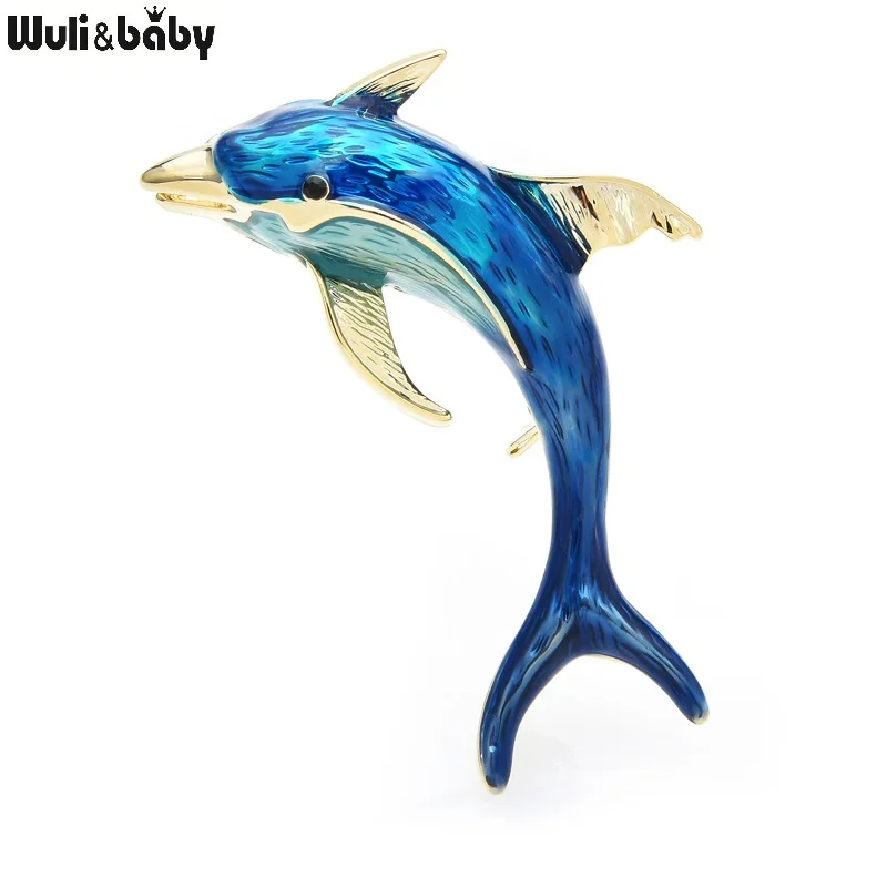 

Wuli&baby Blue Enamel Dolphin Brooches For Women Lovely Sea Fish Party Office Brooch Pin Gifts