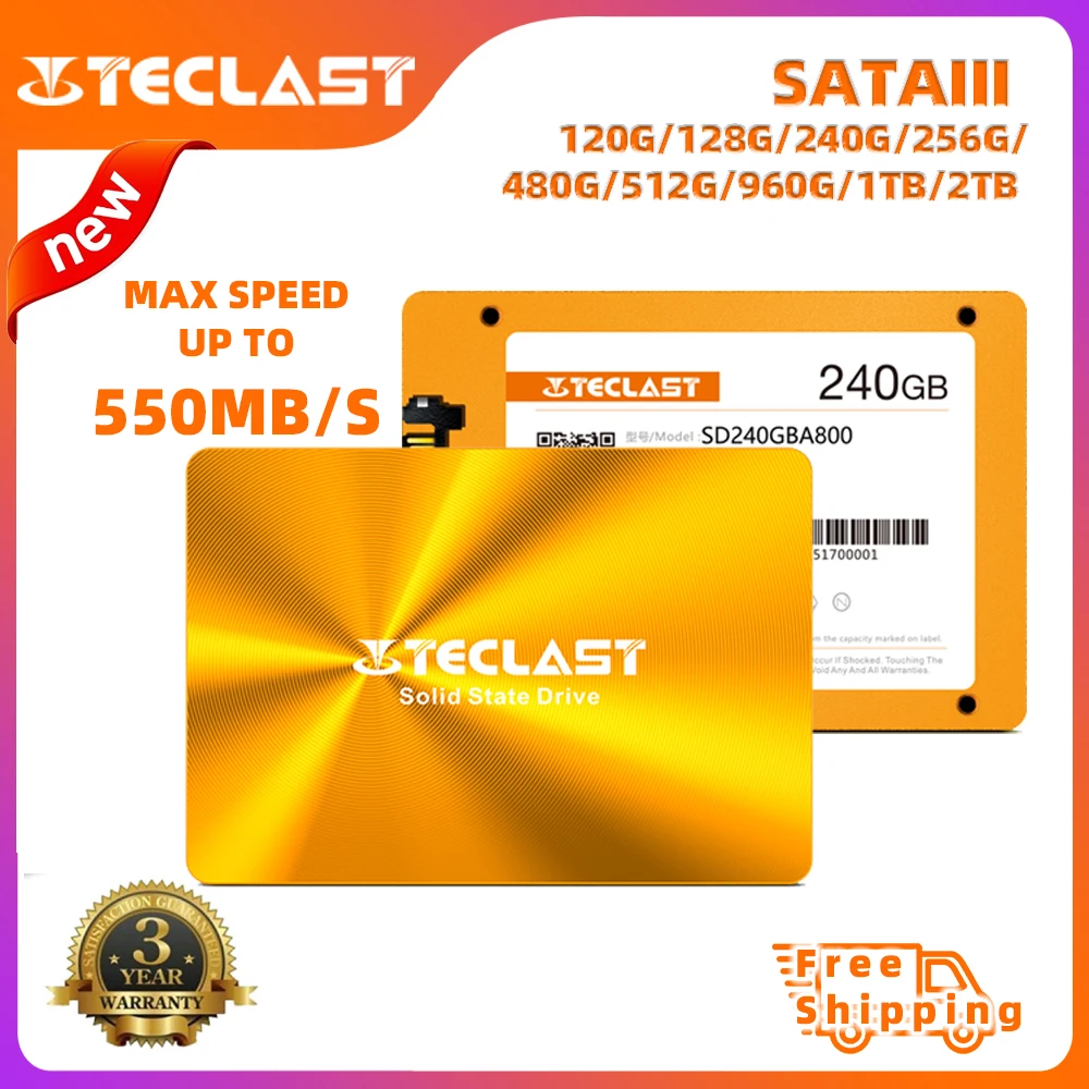Внутренний твердотельный накопитель Teclast SSD 240/480/120/128 ГБ SATA 256/520/МБ/с./1 ТБ 3 года