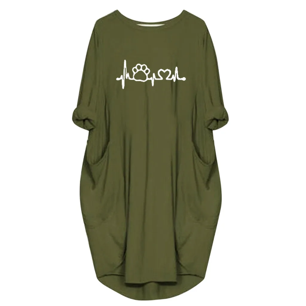 Army Green Большие размеры, свободное платье, roupa feminina, женский джемпер большого размера, мешковатые, с длинным рукавом, с карманом, пуловер, платье, vestidos de verano - Цвет: Army Green