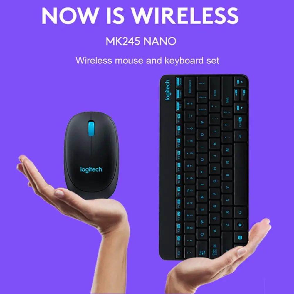 

Logitech MK245 USB Nano Wireless Mini Keyboard 1000DPI Ergonomic Mouse Combos with Multimedia Function Key for Household Game