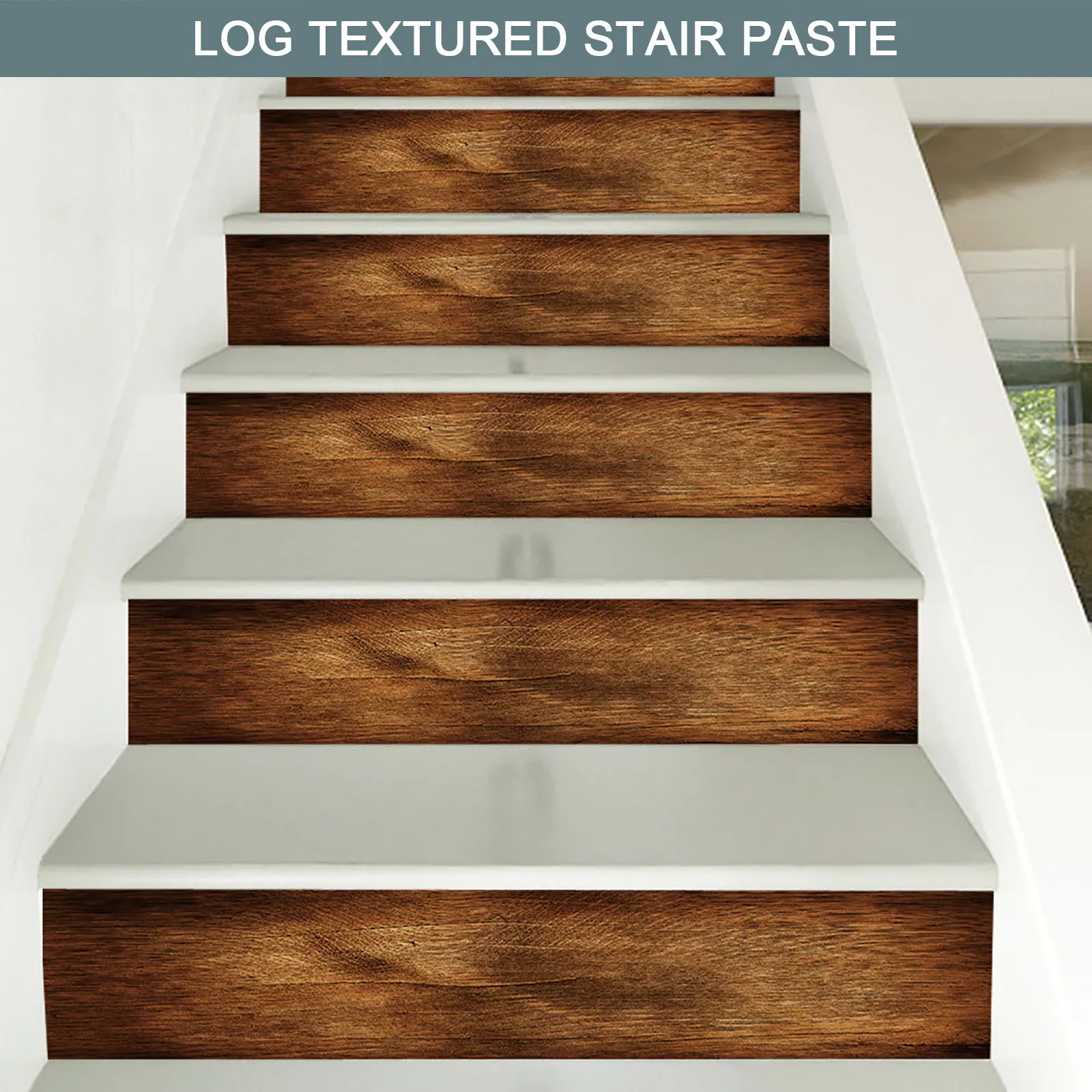 

18x100cm 6pcs Stair Sticker Simulation Wood Grain Waterproof Self-adhesive PVC Staircase Sticker for Bathroom Kitchen Stair #GM