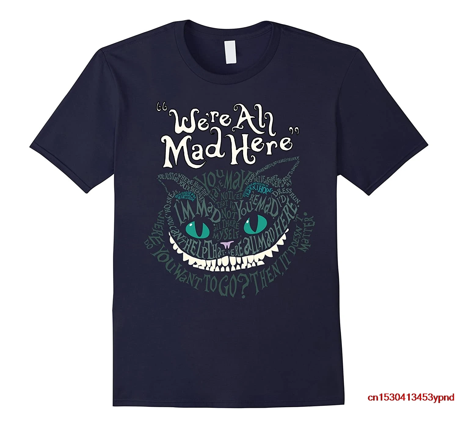 Мужская футболка с Чеширским лицом кошки мы все здесь ума улыбка Футболка