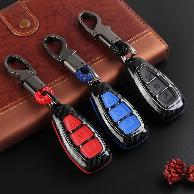 

Interior Accessories Key Case Carbon Fiber Remote Control Car Keychain Key Cover Case For Ford/Focus/Fiesta Kuga C-Max Galaxy