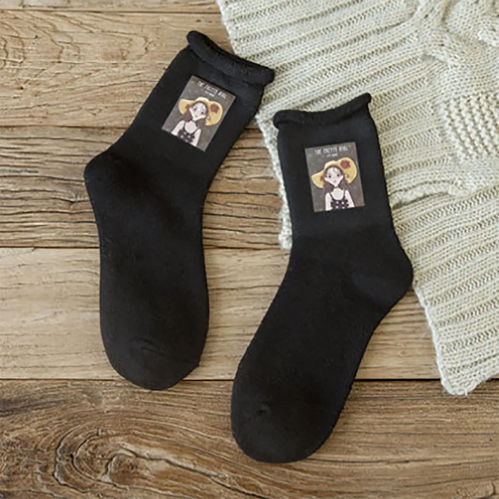 1 пара модных свернутых теплых носков женские носки с мультяшным принтом