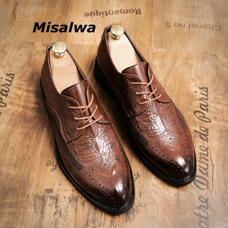 

Misalwa 2021 Новейшие PU кожаные мужские туфли Wingtip резные итальянские Формальные оксфорды деловые мужские свадебные Костюмные туфли