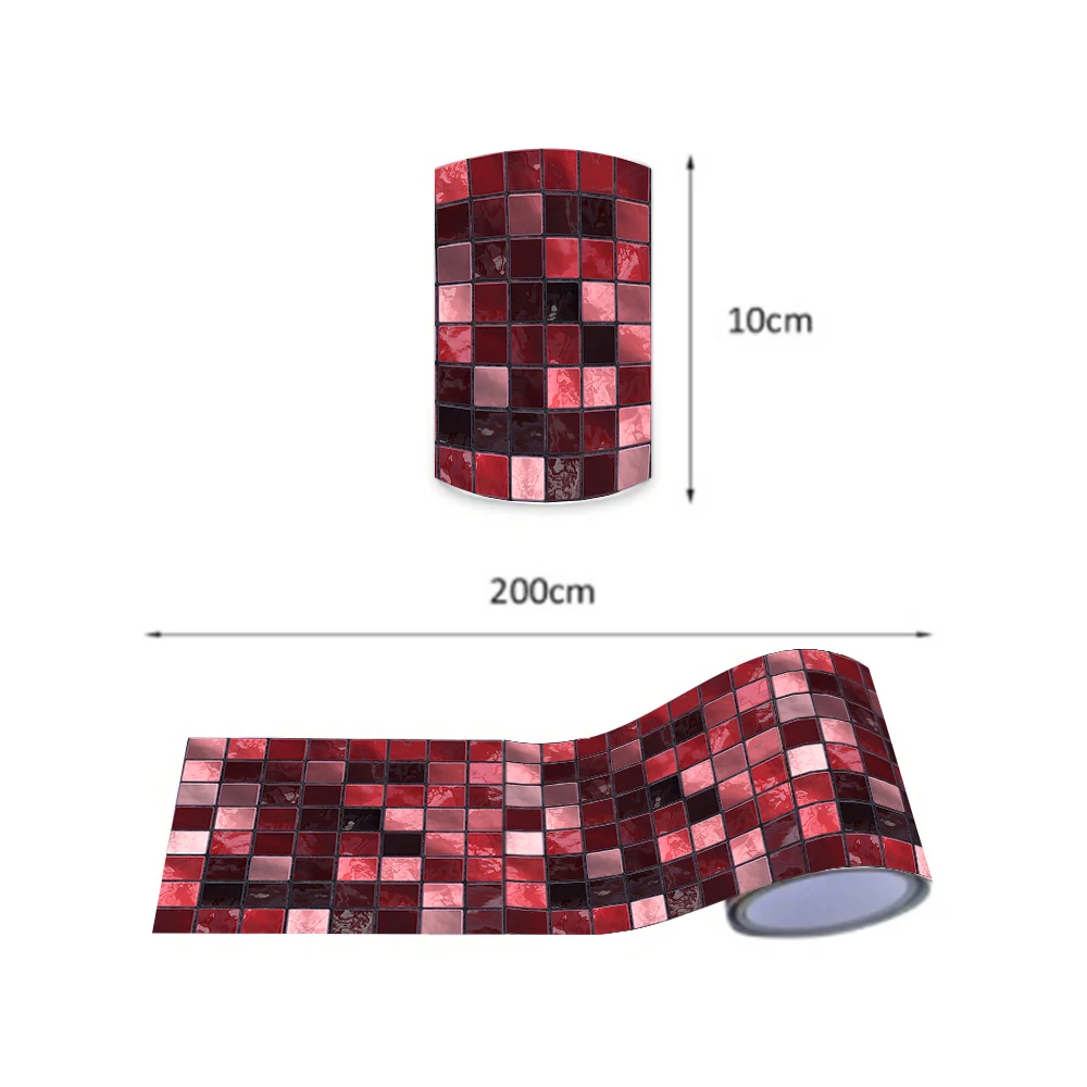 

Funlife Red Mosaic Wall Border Building Blocks Tile Sticker Peel & Stick DIY Eco-friendly PVC Removable for Kitchen Bathroom