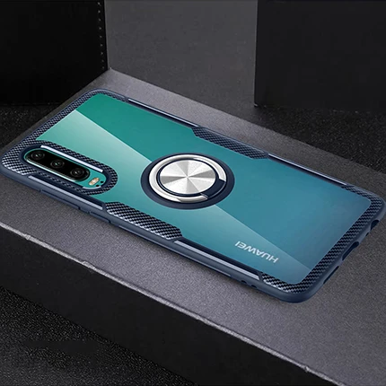 Тёмно-синий Закаленные линзы чехол Kickstand чехол Невидимый палец кольцо крышка чехол для huawei P30 P30Pro Mate20 Mate20pro P20 P20Pro P20lite - Цвет: Тёмно-синий