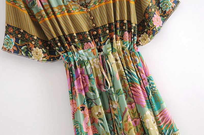 Винтажное шикарное женское платье с цветочным принтом павлина и поясом Пляжное