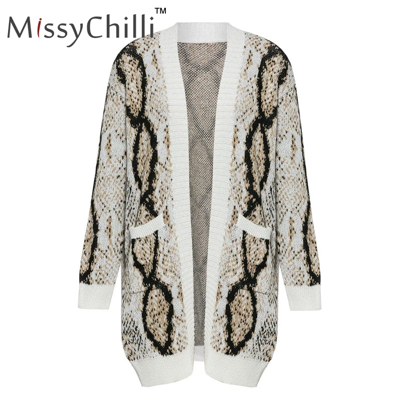 Женский вязаный свитер MissyChilli зимний теплый длинный кардиган со змеиным узором