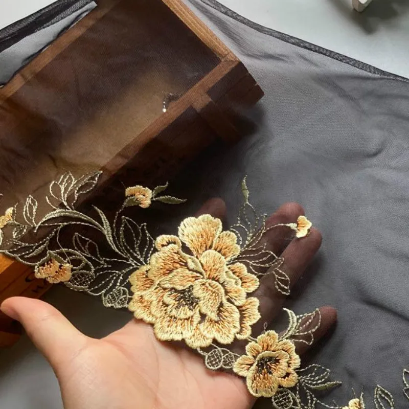 2 ярда/лот 20 см розовый черный флуоресцентный синий цветочный вышивка высокое