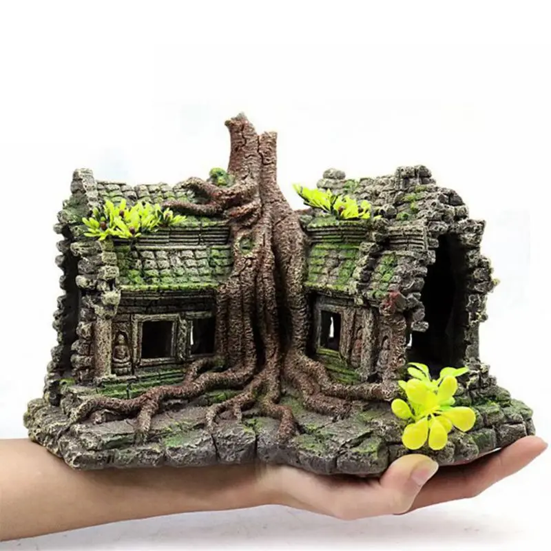 Имитация смолы деревянный корневой дом руины украшение для аквариума