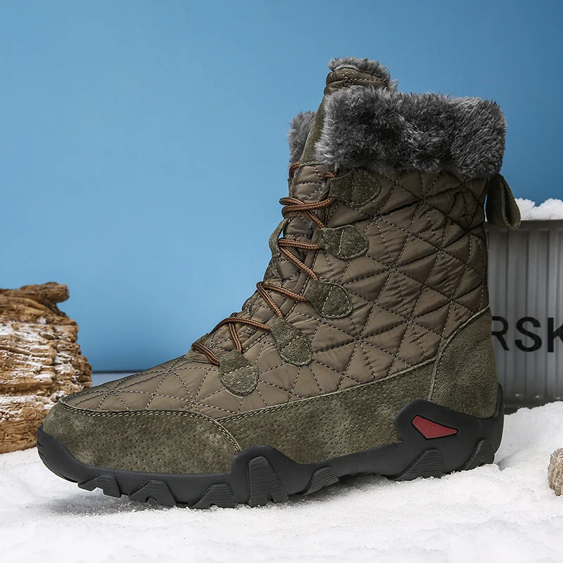 

Snow Boots Men's 2021 New First Layer Pigskin Waterproof Fabric Plus Velvet Thickening Warm Outdoor Operation Cotton Shoes