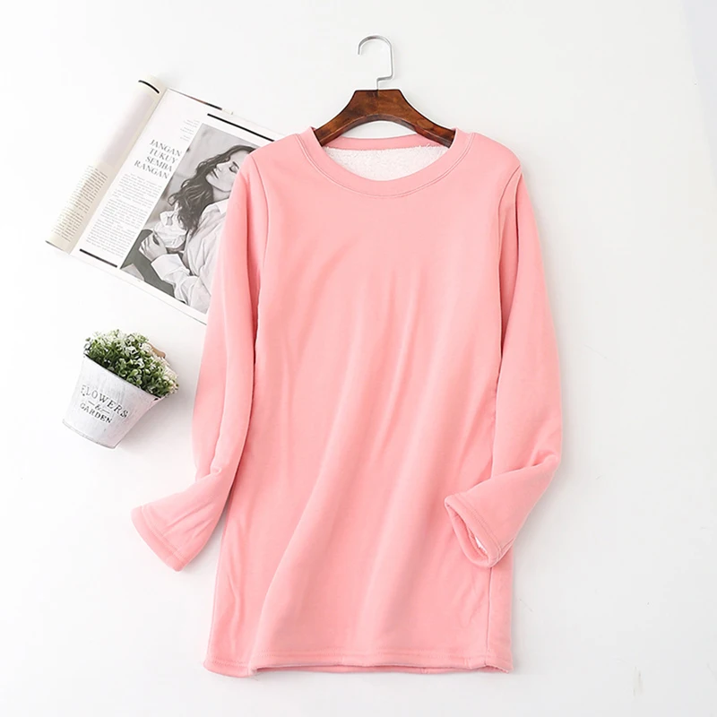 pink Женская толстовка из плотного флиса, зимние Бархатные Теплые облегающие толстовки, повседневное нижнее белье с круглым вырезом, флисовый женский топ Sudadera Mujer - Цвет: pink