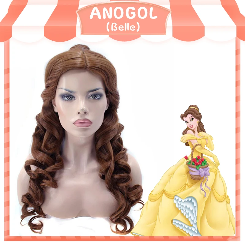 Anogol Belle beauty And The Beast натуральный длинный волнистый парик для косплея на заколке в виде конского хвоста, коричневый синтетический парик принцессы для Хэллоуина, вечерние