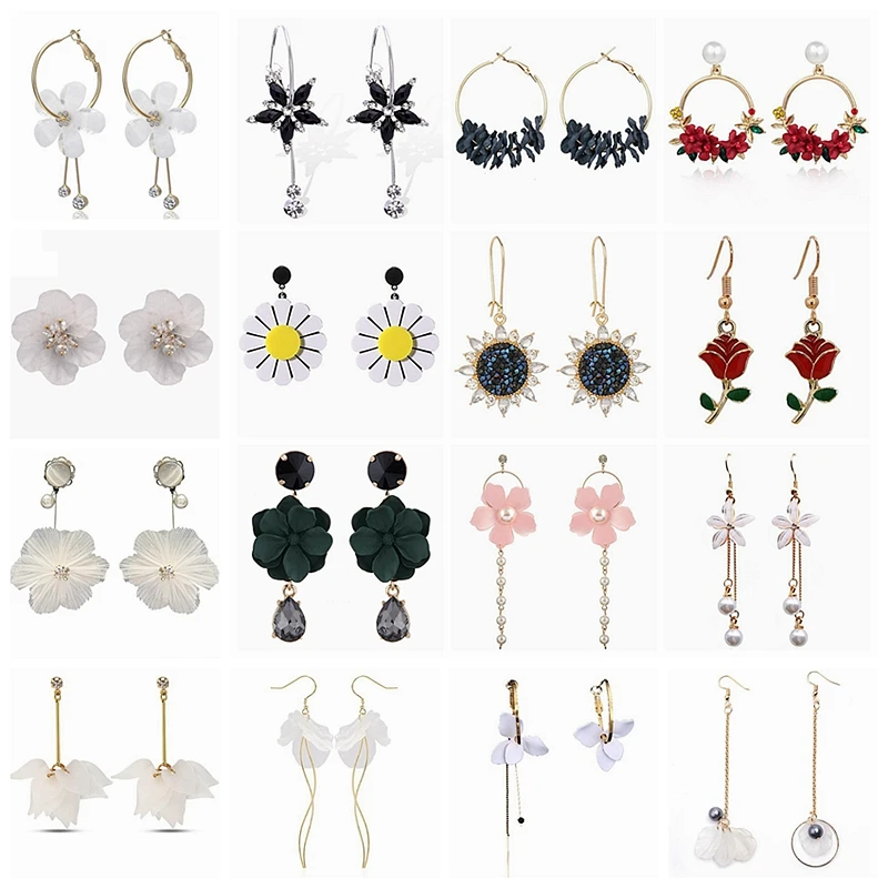 2019 корейские массивные серьги в виде цветов с жемчугом и кристаллами