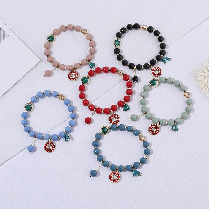 

New Korean Handmade Candy Color Beads Lucky Bracelets & Bangles For Women Charm Coin Pendant Bracelet Female Jewelry Gifts