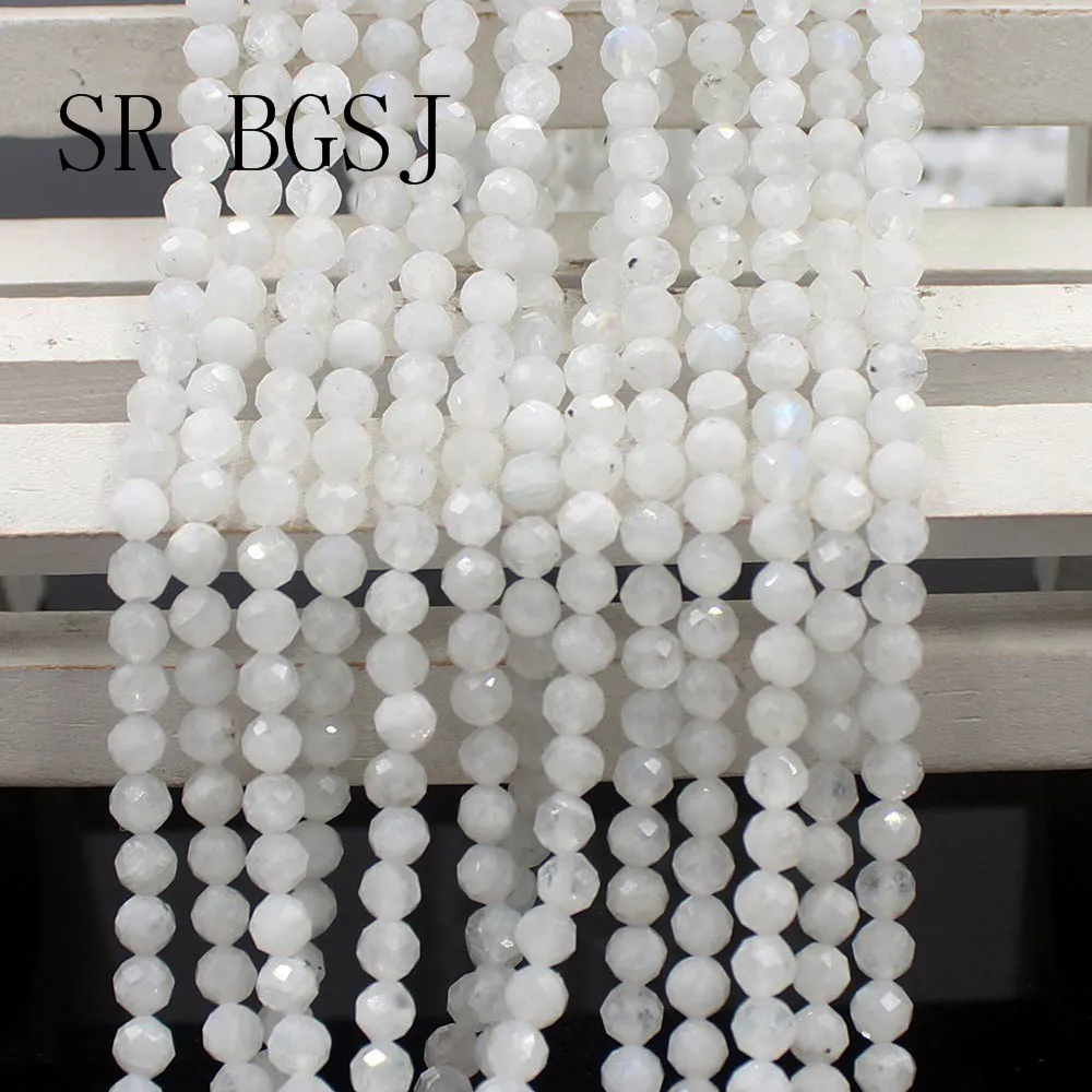 Бесплатная доставка 4 мм граненый круглый белый лунный камень ювелирные