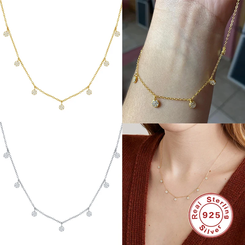 Ожерелье из стерлингового серебра 925 пробы с заклепками и подвеской фианита