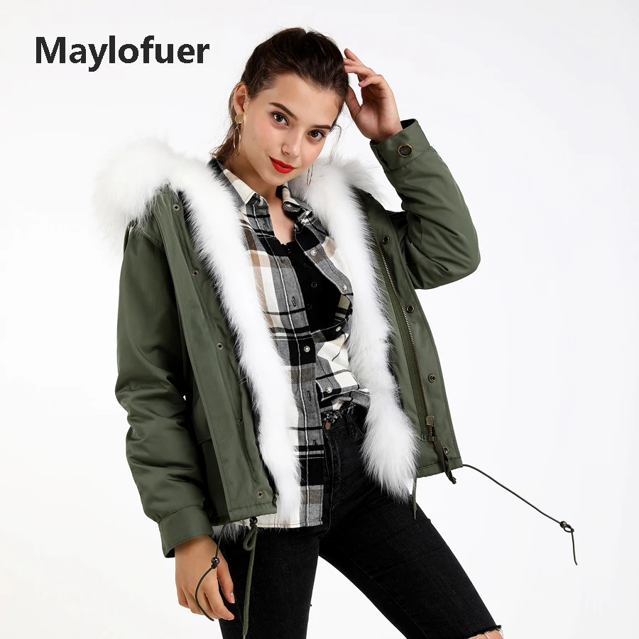 Maylofuer настоящий пуховик с мехом лисы короткий дизайн енот меховой капюшон