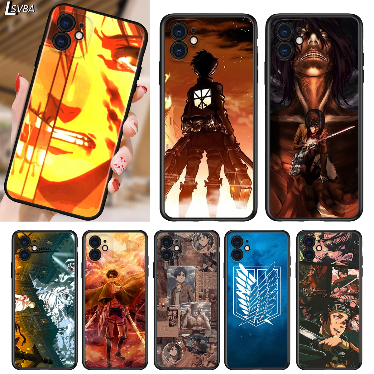 

Soft TPU Cover Anime Attack On Titan for Apple iPhone 12 11 SE XS XR X 7 8 6 5 S mini Plus Pro MAX 2020 Black Phone Case