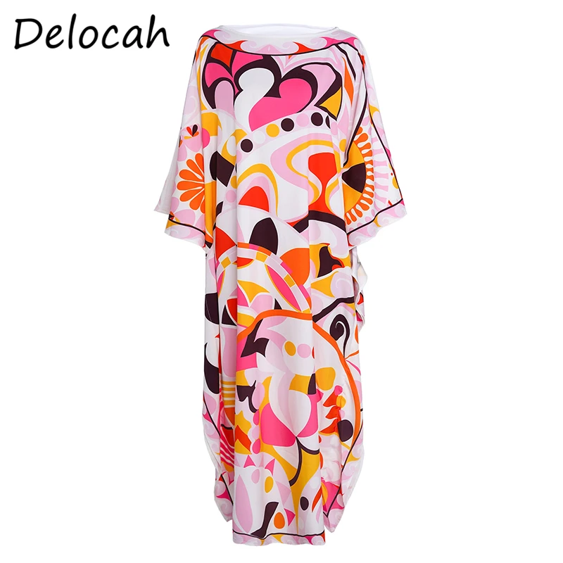 

Женское длинное платье с рукавами «летучая мышь» Delocah, Повседневные Вечерние платья трапециевидной формы с принтом, лето 2019