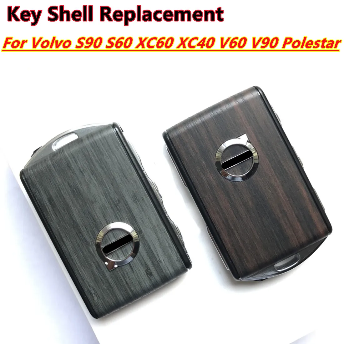 

Wood Grain Frame Refit Modification Key Shell Cover Fob Case Replacement For Volvo S90 S60 XC60 XC40 V60 V90 Polestar