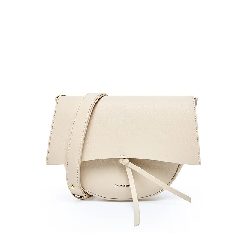 2021leather wide shoulder strap women bag semicircle retro saddle bag leather Versatile Single Shoulder Bag pearl crossbody bag