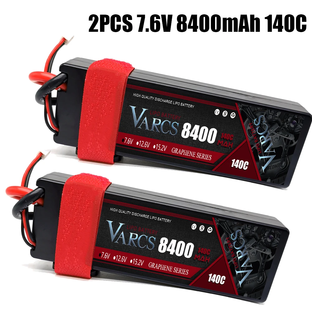 

2 шт. VARCS Lipo батареи 2S 7,6 В 8400 мАч 140C/280C Твердый чехол для RC 1/8 /10 Внедорожник Багги грузовик лодки Дрон salash части