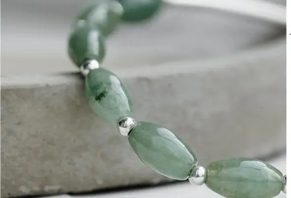 Модный браслет из стерлингового серебра 925 пробы с зеленым овальным бусином