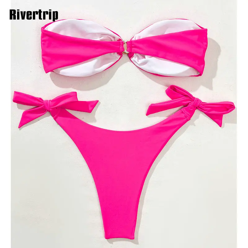 

Rivertrip Sexy Bikinis Women's Swimwear 2021 Beadeau Swimsuit Women Bathing Suits High Cut Biquini Strapless Beachwear Summer