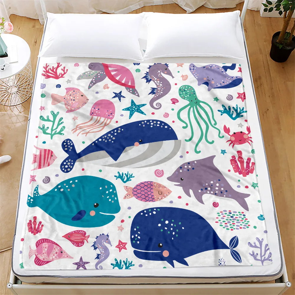 

Fish Blue Bottom Blanket Funny Printed Soft Boy Girl Baby Coral Fleece Navigation Blankets Warm Sofa Bed Sheets