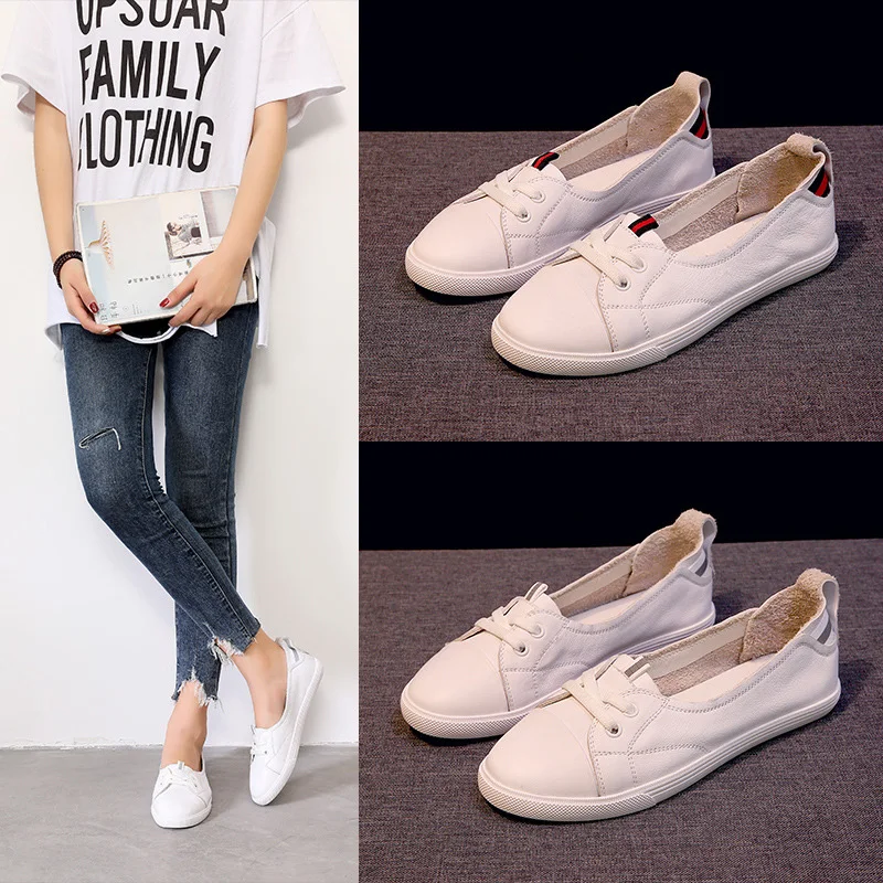 

Big Size Genuine Leather White Sneaker Women Vulcanized Shoes Fashion Female Lightweight Comfortable Casual Shoe Maternity Flats