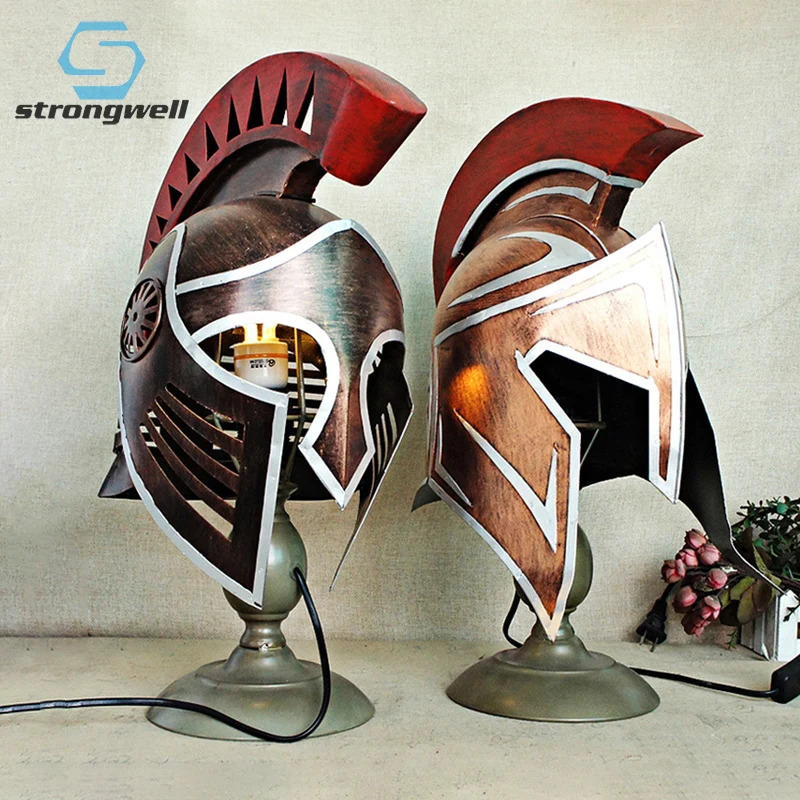 

Strongwell Vintage Roman Samurai Helmet Statue Night Light Bar Decoration Metal Figurines Showcase Home Decoration Birthday Gift