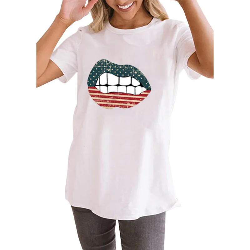 Женская футболка с принтом флага Америки пикантный топ губами эстетичный
