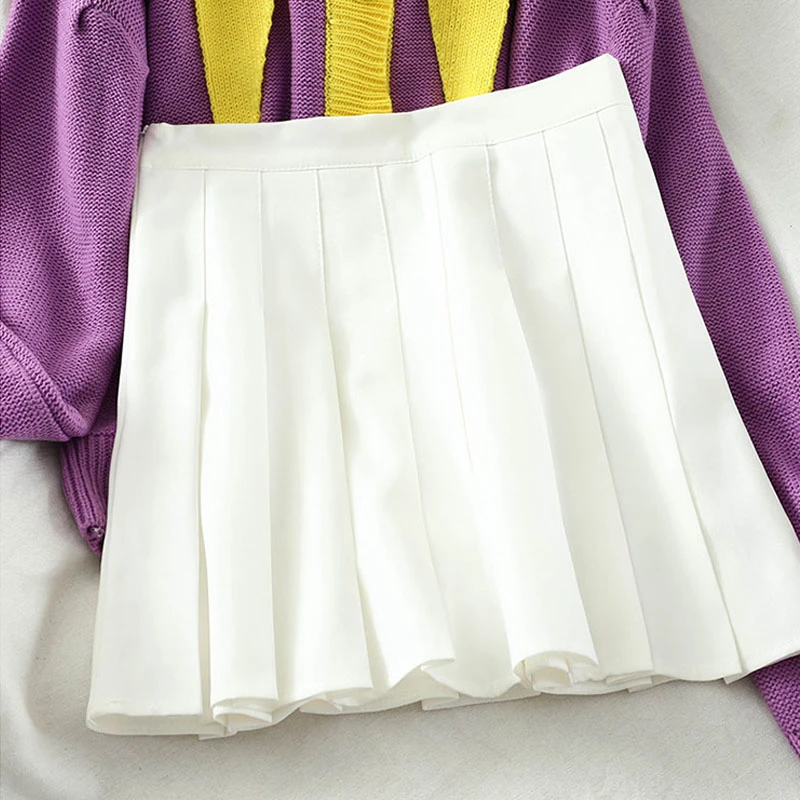 

Spring autumn 2020 sweet Korean chic loose color matching sweater + skirt two-piece sets female TZ583