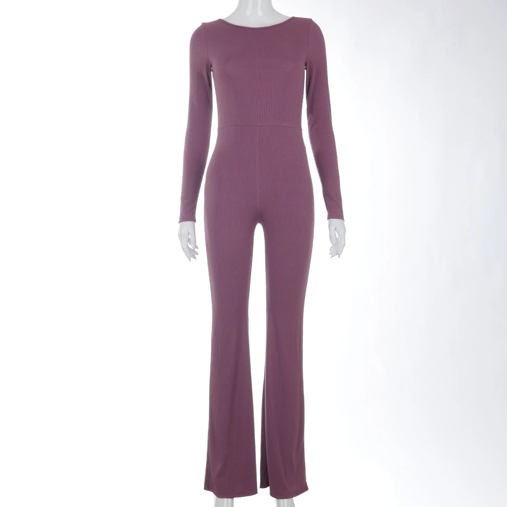 

2021 Sexy Bodysuit Women Backless Jumpsuit Spring o Neck Long Sleeve Turtleneck Slim Casual Bell-Bottomed Pants Femme Sportswear