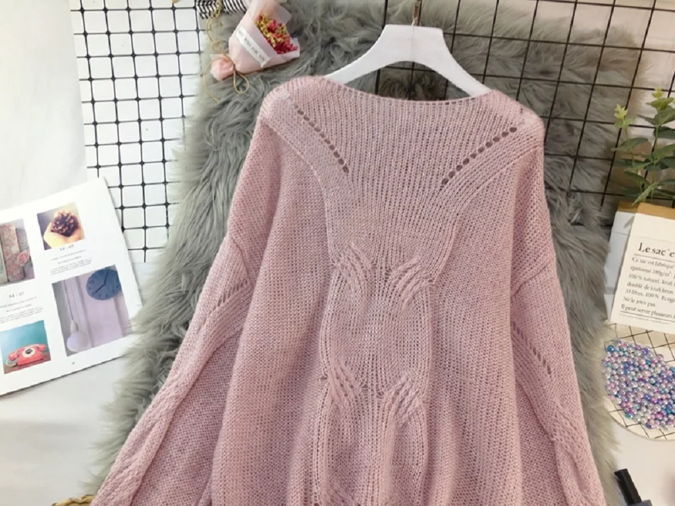 Genayooa Loose Autumn Knitting Sweater Pullovers Women Long Sleeve Ladies Sexy Jumpers Soft Hollow Out Sweater Woman Winter