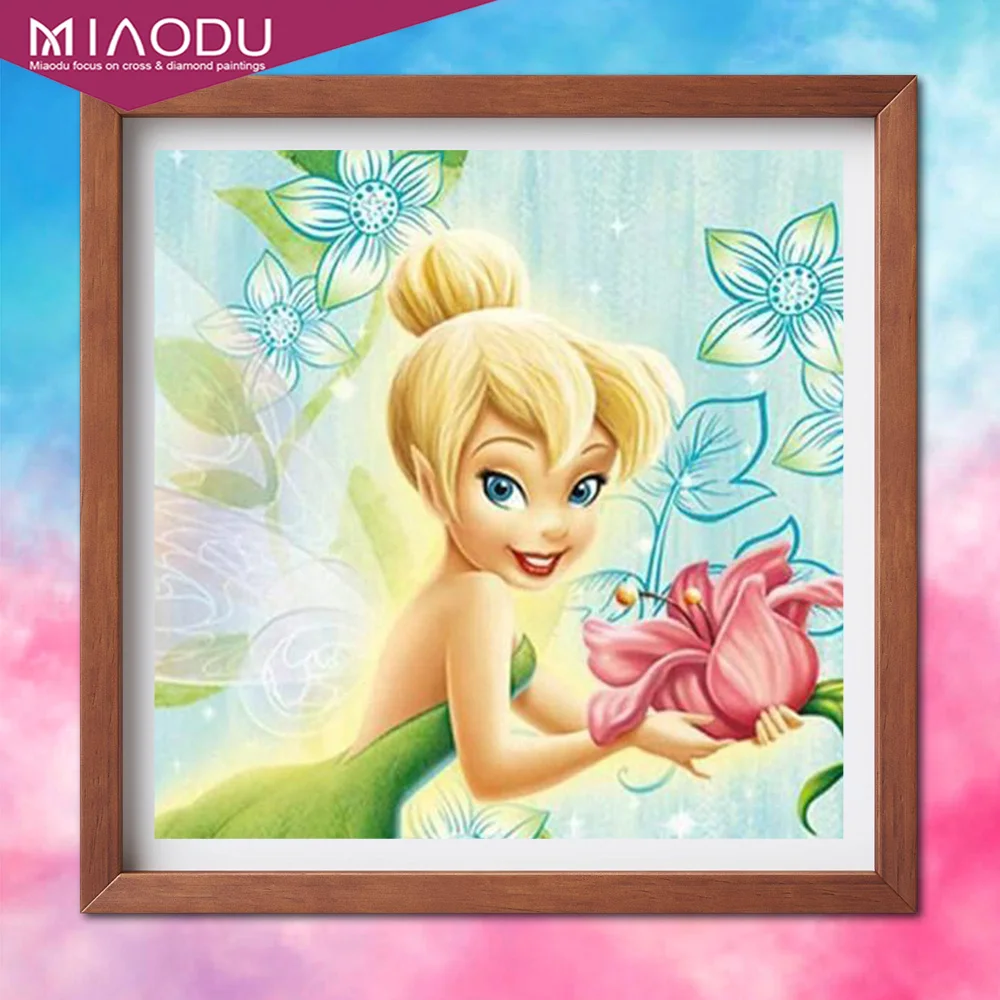 

Disney Cartoon Wonderful Fairy Tinkerbell DIY 5D Round Diamond Painting Cross Stitch Embroidery Full Dill Mosaic Wall Decor Gift