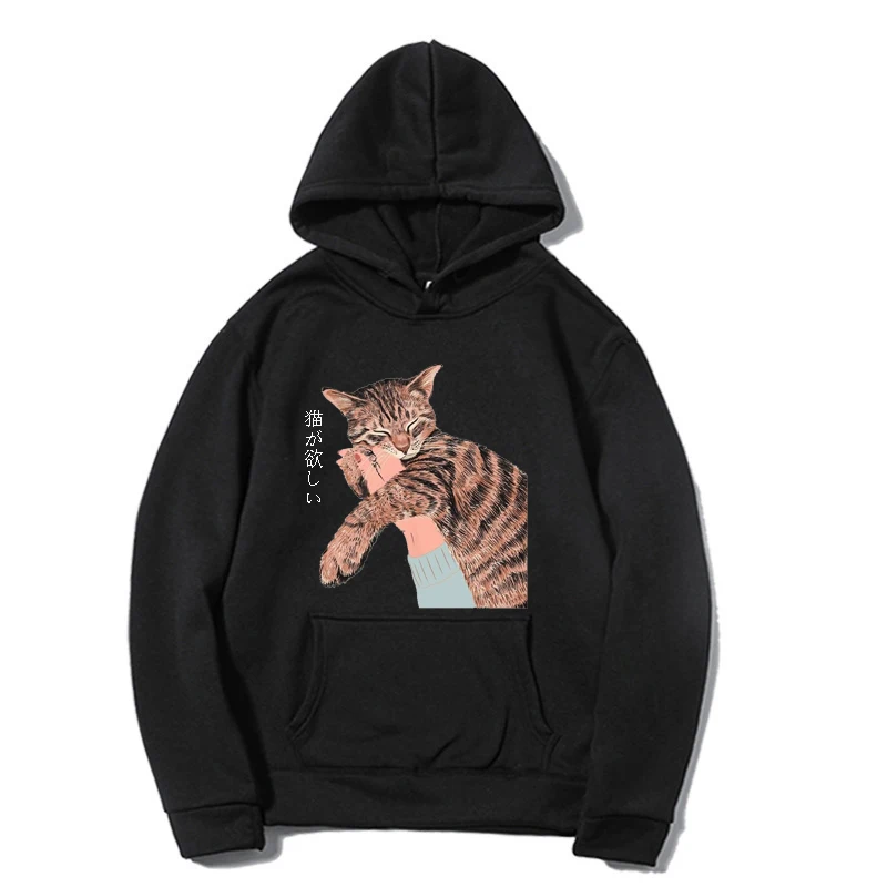 

Толстовка с мультяшным черным котом, толстовка с рисунком аниме, мужская спортивная одежда, пальто унисекс