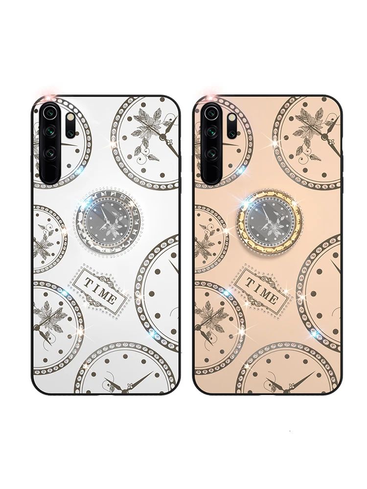 

For Xiaomi Redmi Note 8 Pro Case Clock Luxury Glass TPU Soft Cover Xiomi Redmi 8 8a Note 8 7 strap Magnet Car Holder Phone Case