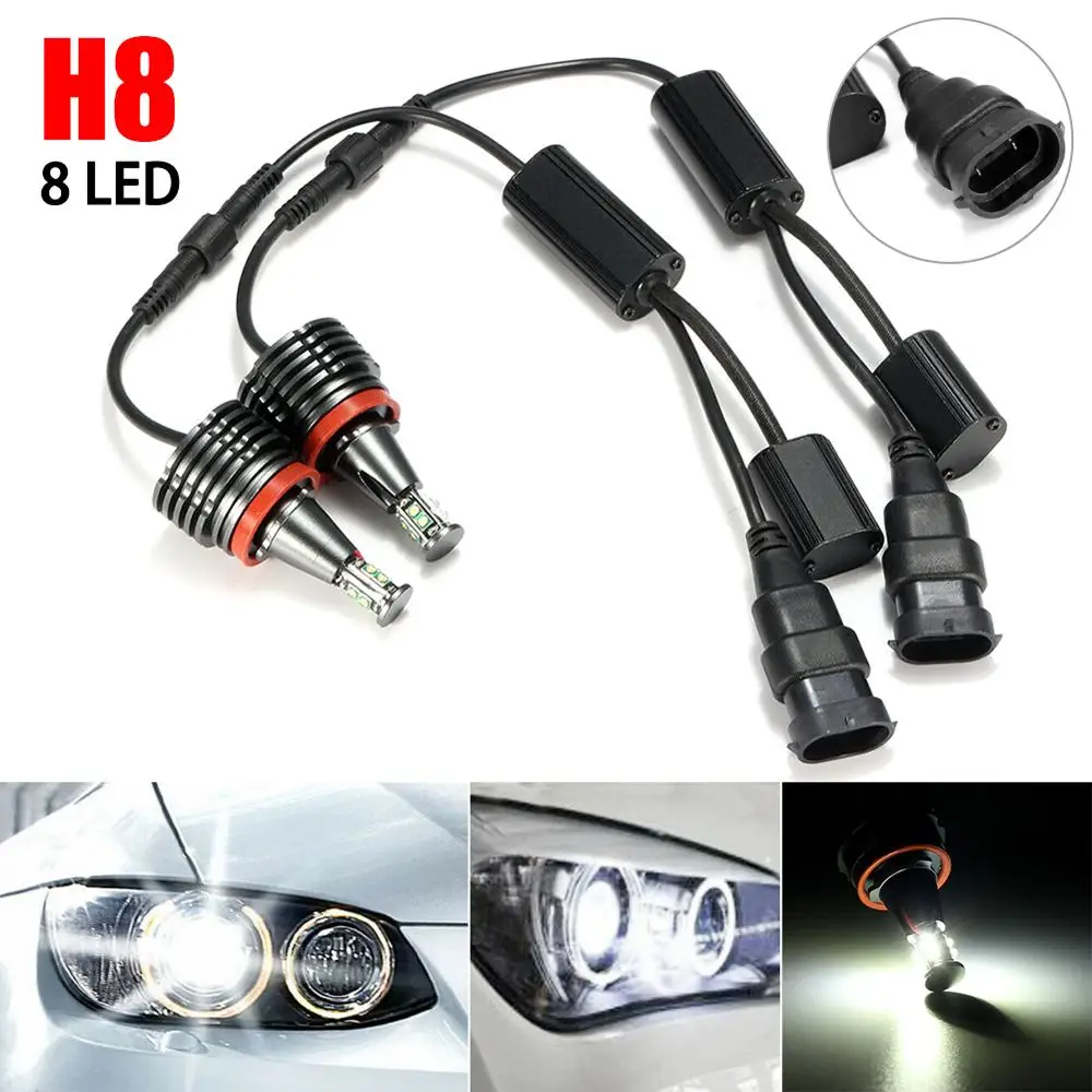 2x LED 80W Angel Eyes Halo светильник 8 Bulb For BMW E90 E92 E82 E60 E70 X5 6000K HID White 40W 12V Car Accessories | Автомобили
