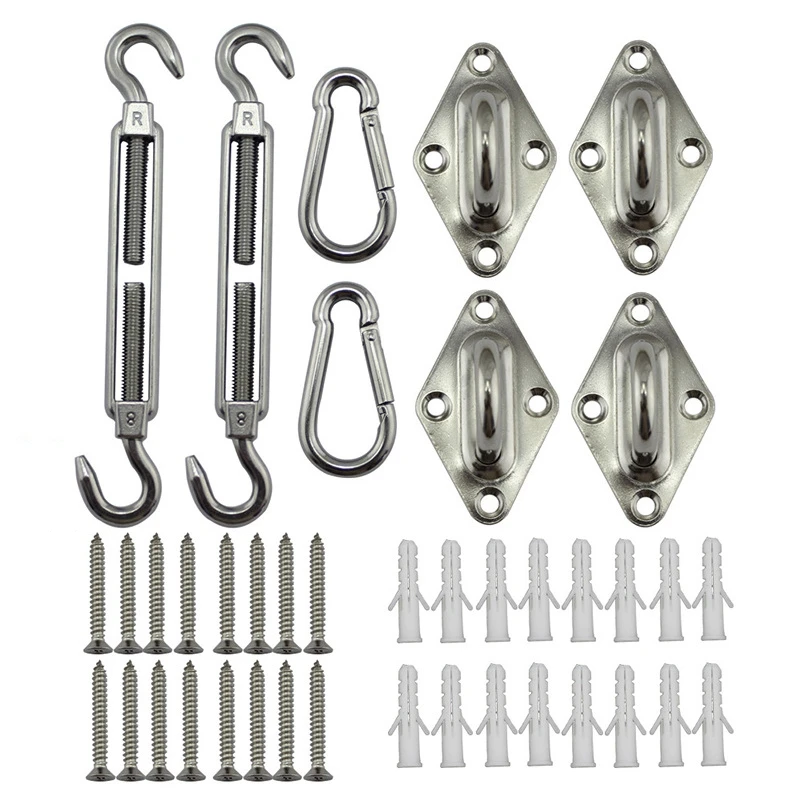 

AF88 -40PC Sun Shade Sail Canopy Fixing Accessories Stainless Steel Hardware Kit Eye Turnbuckle Snap Hook Screw Carabiner Clip