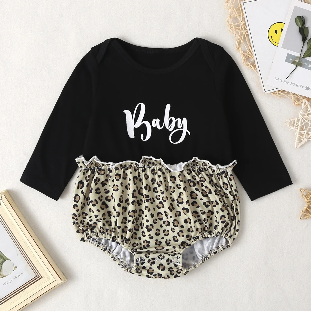 

New Spring Autumn Baby Rompers Long Sleeve Cotton Leopard Infant Printed Patchwork Girl Jumpers Kids Baby Girls Outfits Clothes