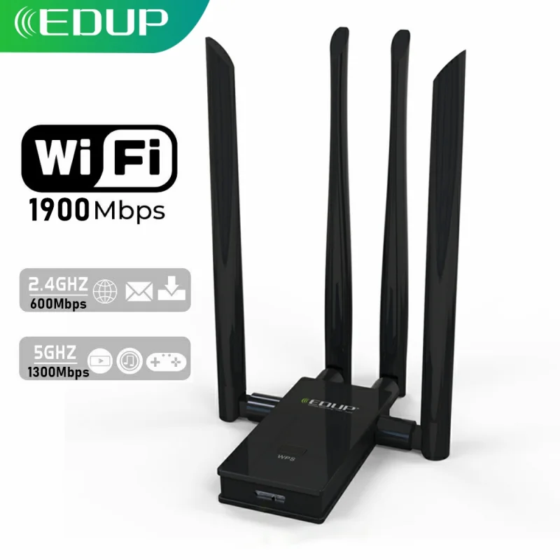 EDUP 1900 Мбит/с USB WI FI адаптер Dual Band 2 4 г/Wi Fi 5 ГГц * 6dBi антенны конвертер для рабочего