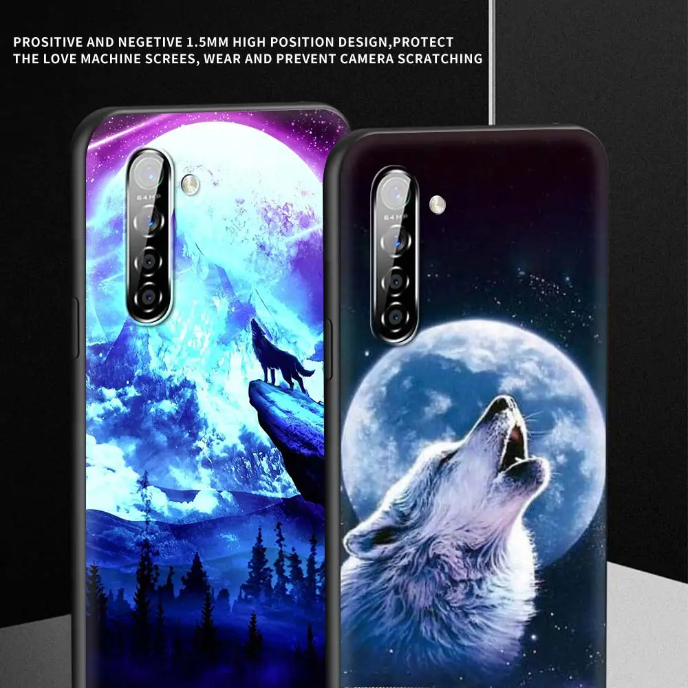 

Silicone Phone Case For Realme XT C3 C11 5 5i 6 6S X2 X3 X7 X50 7 Q2i Q2 Pro Soft Shell Cover Coque Funda Moon Roaring Wolf Capa