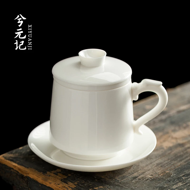 |Dehua white porcelain ceramic tea mug with cover filter water cup cup household personal special cups
